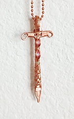 excaliber sword pendant with rose pink cubic zirconia rhinestones